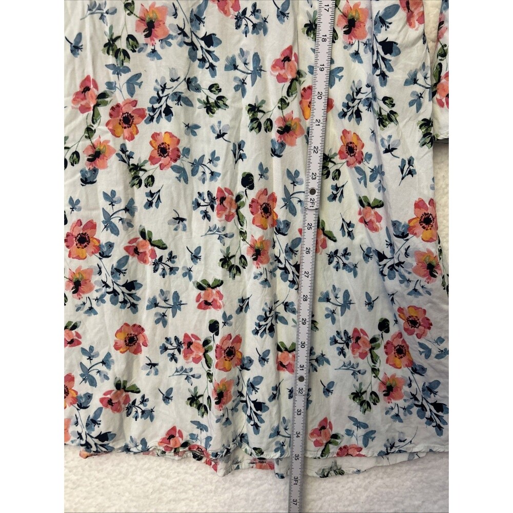 LOFT Blue Breeze Floral Print Dress Tie Back Bell 3/4 Sleeve White Pink Size 12 - Picture 8 of 10